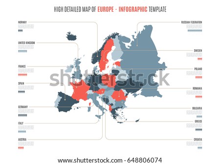 High detailed map of Europe. Vector template for infographics. Editable stroke.