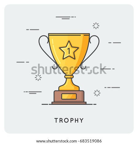 Golden trophy cup. Thin line concept. Vector illustration.