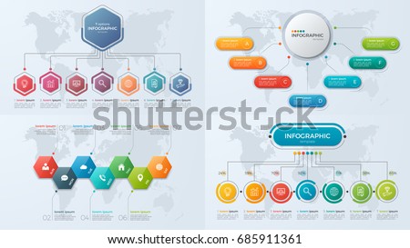 Set of presentation business infographic templates with 7 options. Vector illustration.