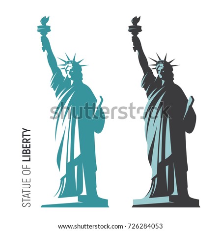 Vector illustration of the Statue of Liberty in New York City. Symbol, emblem, label, logo design.