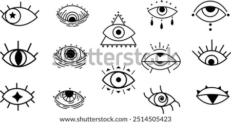 Eye tattoo collection,Editable Eye illustration set, Hand drawn Eye Ink Set,Cool Emo set, Line Drawing of eye,