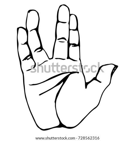 Vector black outline illustration of a human hand sign salute isolated on white background. Can be used for web poster info graphic.