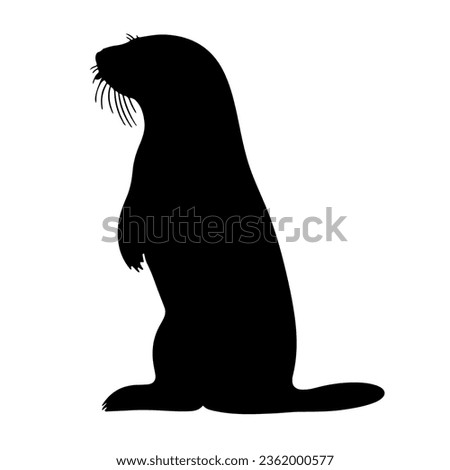 sea otter silhouette black white vector illustration