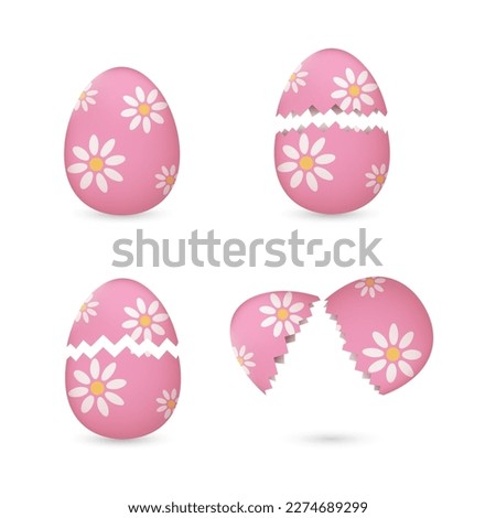 Cracked easter eggs painted with flowers set