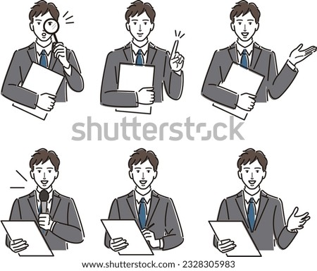 A set of common poses of office workers holding documents