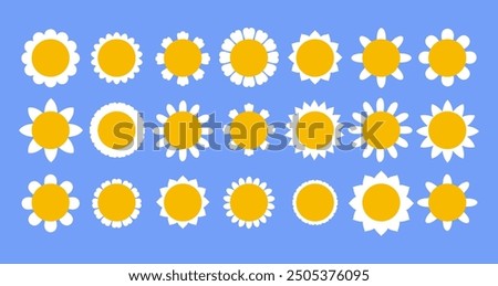 Daisy flowers smiling faces. Cute sunflower emojis for different emotions, great for adding joy to your designs