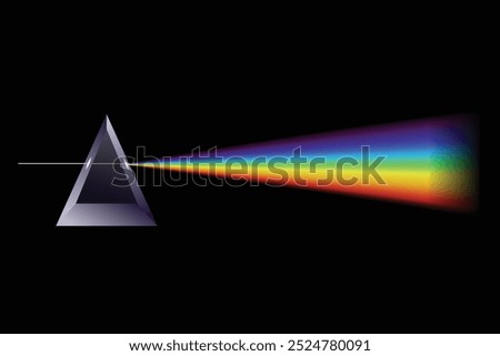 Illustration of White Light Splitting into Spectrum via Glass Prism on Black Background