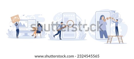 Web presence establishment. Online identity management, online reputation management, impression management. set flat vector modern illustration