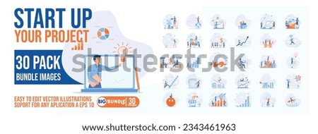 Start up your project concept illustration, collection of male and female business people scenes in the start up your project scene. mega set flat vector modern illustration