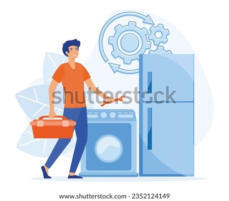 Repair and maintenance concept, Home appliance repair technician service.  flat vector modern illustration   