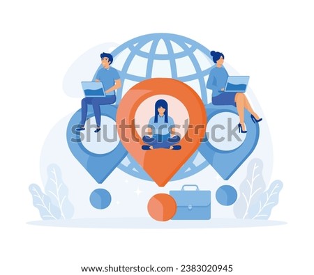 Digital nomad, freedom to work anywhere by using computer with internet, work and travel freelancer. flat vector modern illustration