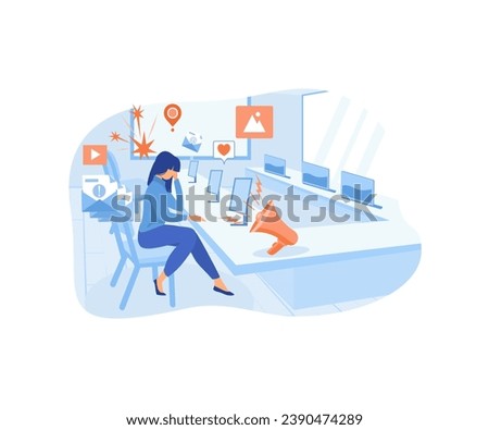 Digital overload abstract concept. Overcome overload, employee psychological well being, flat vector modern illustration