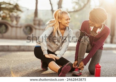 Woman stretching after running