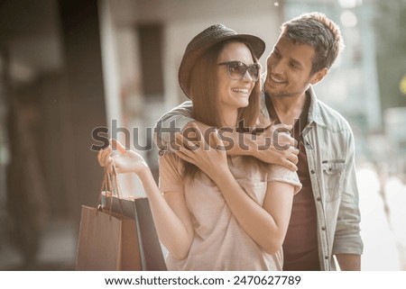 Similar – Image, Stock Photo Happy couple walking on sea