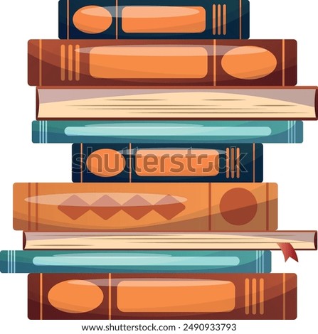 Abstract books stack. Paper literature spines. Closed fiction novels, academic textbooks for reading, studying. Encyclopedias in hardcovers. Flat illustration isolated on white background