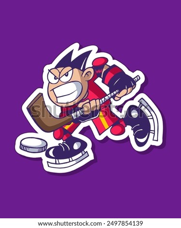 Hockey Boy Cartoon Design Sticker