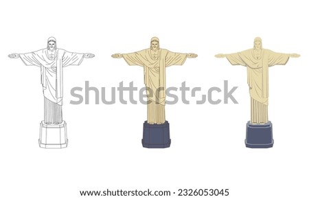 Christ the Redeemer statue illustration, isolated on white background, famous world landmark. The symbol of Rio De Janeiro and Brazil. Travel vector illustration, line and flat style.