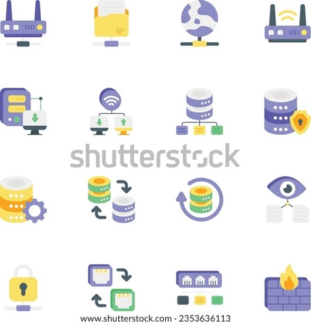Networking flat icons set pack