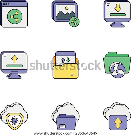 Networking color outline icons set Pack