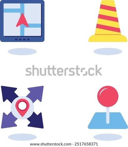 Flat Location icon set. Containing map, map pin, gps, destination, directions, distance, place, navigation and address icons. Solid icons vector collection