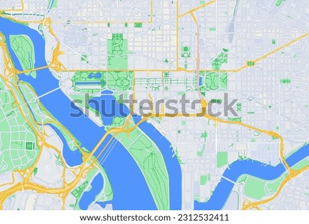 Detailed Washington DC White House and Capitol Area Map Vector Accurate and Comprehensive Cartographic Illustration for Graphic Design, Navigation, and Travel-related Projects in the Politic