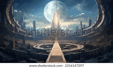 Ethereal Gate Entrance Vector Captivating and Timeless Illustration for Fantasy, Adventure, and Conceptual Designs