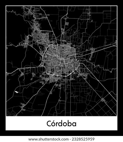 Cordoba Argentina South America City map black white vector illustration