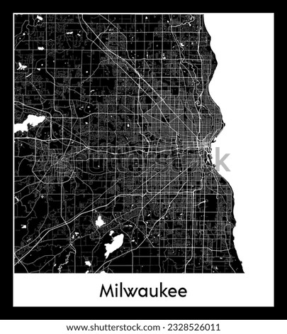 Milwaukee United States North America City map black white vector illustration