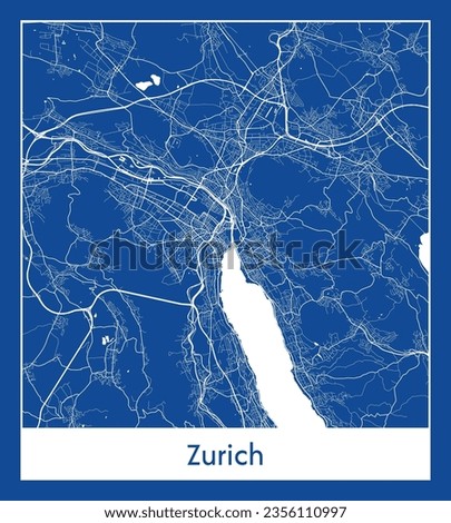 City Map Zurich Switzerland Europe blue print round Circle vector illustration