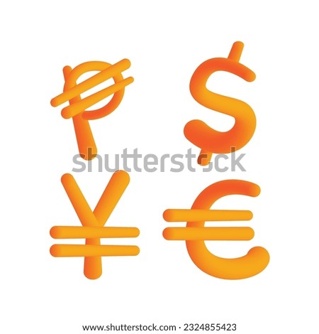 3D Gradient Money Symbols
Peso Sign, Dollar Sign, Yen Sign, and Euro Sign