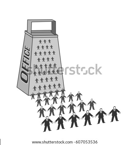 Business con?ept. Office as a grater makes a businessman. Black vector illustration isolated on white background.