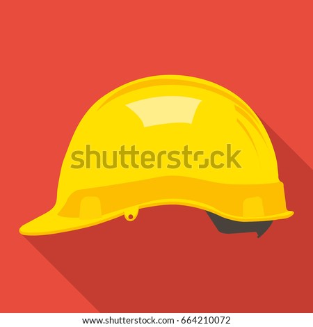 construction helmet icon in flat style with long shadow, isolated vector illustration on red transparent background