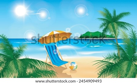 Characters swimming and surfing at the seaside in summer, big summer solar term, summer beach outdoor activities, vector illustration