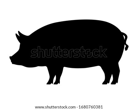 Pig silhouette. Vector illustration of black icon logo pig silhouette isolated on white. Outline shadow shape pork, side view profile.