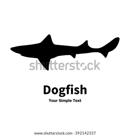 Vector illustration of black silhouette of shark, dogfish. Drawing, picture isolated on white background. Dogfish logo, icon. Side view, profile.