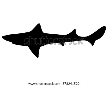 Vector illustration of a black silhouette dogfish. Isolated white background. Icon fish shark side view profile.