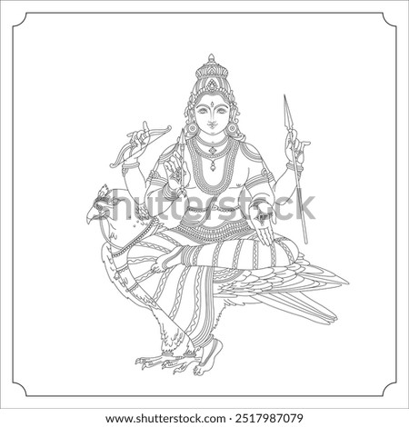 Indian Goddess SANI Isolated Outline Vector Illustration