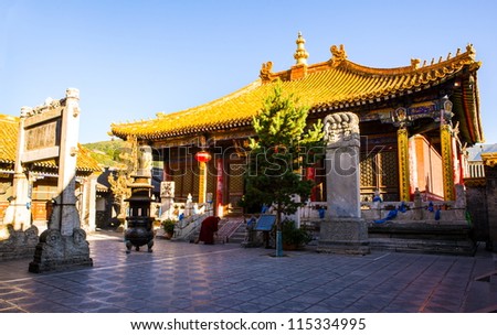 Manjusri(Wenshu) Hall of Buddha top(Pusa Ding) temple. The Buddha top temple is one of Mount Wutai Temples. In the Qing Dynasty, the Buddha top temple was royal temple.