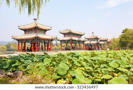 CHENGDE, HEBEI/CHINA-SEP 15: Chengde imperial summer resort scene- water heart pavilions on Sep 15,2015 in Chengde, Hebei, China. he Resort was China's largest imperial garden.