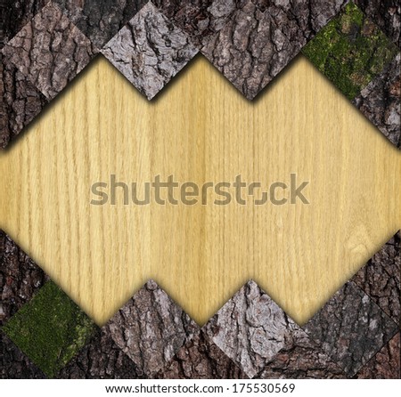Bark tile frame on bare wood