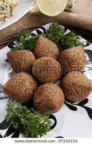 Deep fried Kibbe middle eastern lamb and bulgar wheat delicacy