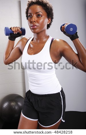 Cute afro-american and her workout routine