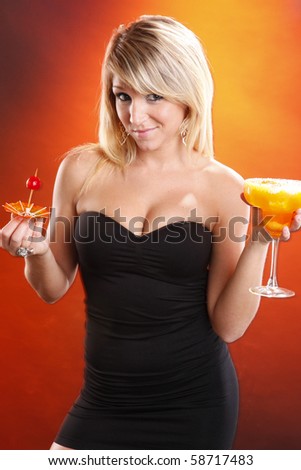 Cute blond and mango margarita cocktail