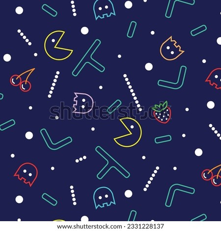 pattern seamless repeat nineties nostalgia retro 90s trend, vintage millenniums geometry berry maze octopus pacman yellow colorful background backdrop wrapping print wallpaper video game over 90s 80s 