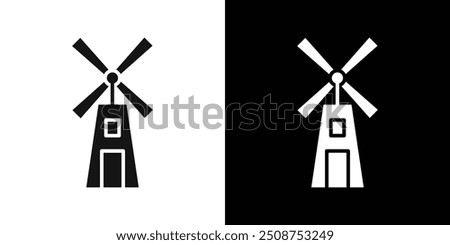 Windmill icon Flat fill set collection