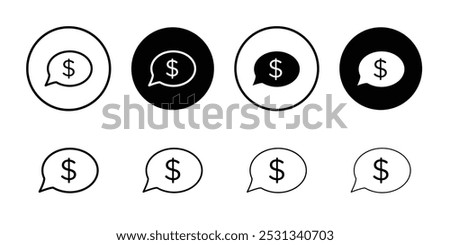 Comment dollar icon Black and white outline vector