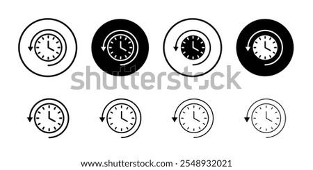 Rewind time icon Black and white outline vector