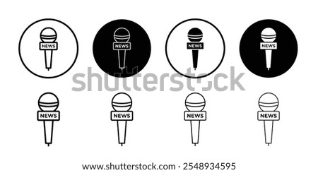 News microphone icon Black and white outline vector