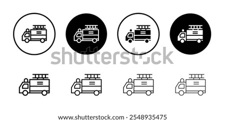 Fire truck icon Black and white outline vector