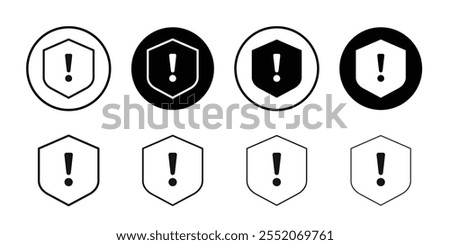 Shield exclamation icon Black and white outline vector